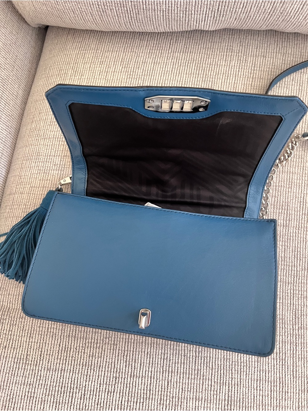 Rebecca Minkoff Love Teal Blue Quilted Suede Chain Crossbody Bag - Picture 4 of 7